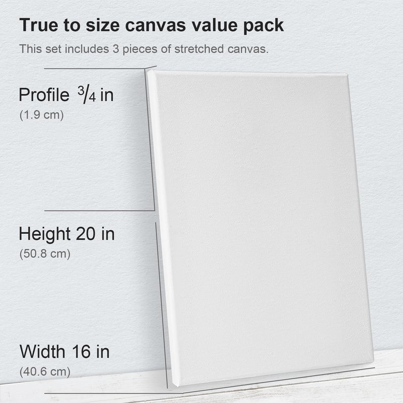 Phoenix Professional Stretched Watercolor Canvas - 16x20 Inch/3 Pack, 100% Cotton Water Color Canvases for Painting, 8 Oz. / 260g White Blank Medium Texture Canvas for Water Based Paints - Image 2
